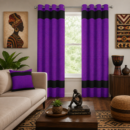 Heritage-Inspired Grommet Curtains — Purple & Black Color-Block