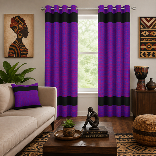 Heritage-Inspired Grommet Curtains — Purple & Black Color-Block