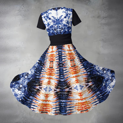 All-over Print Women's Short Sleeve V Neck Midi Dress