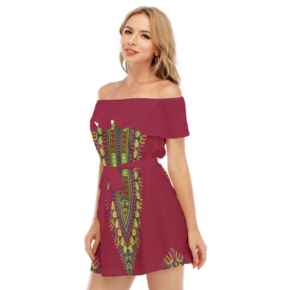 All-Over Print Women's Off-shoulder Dress With Ruffle