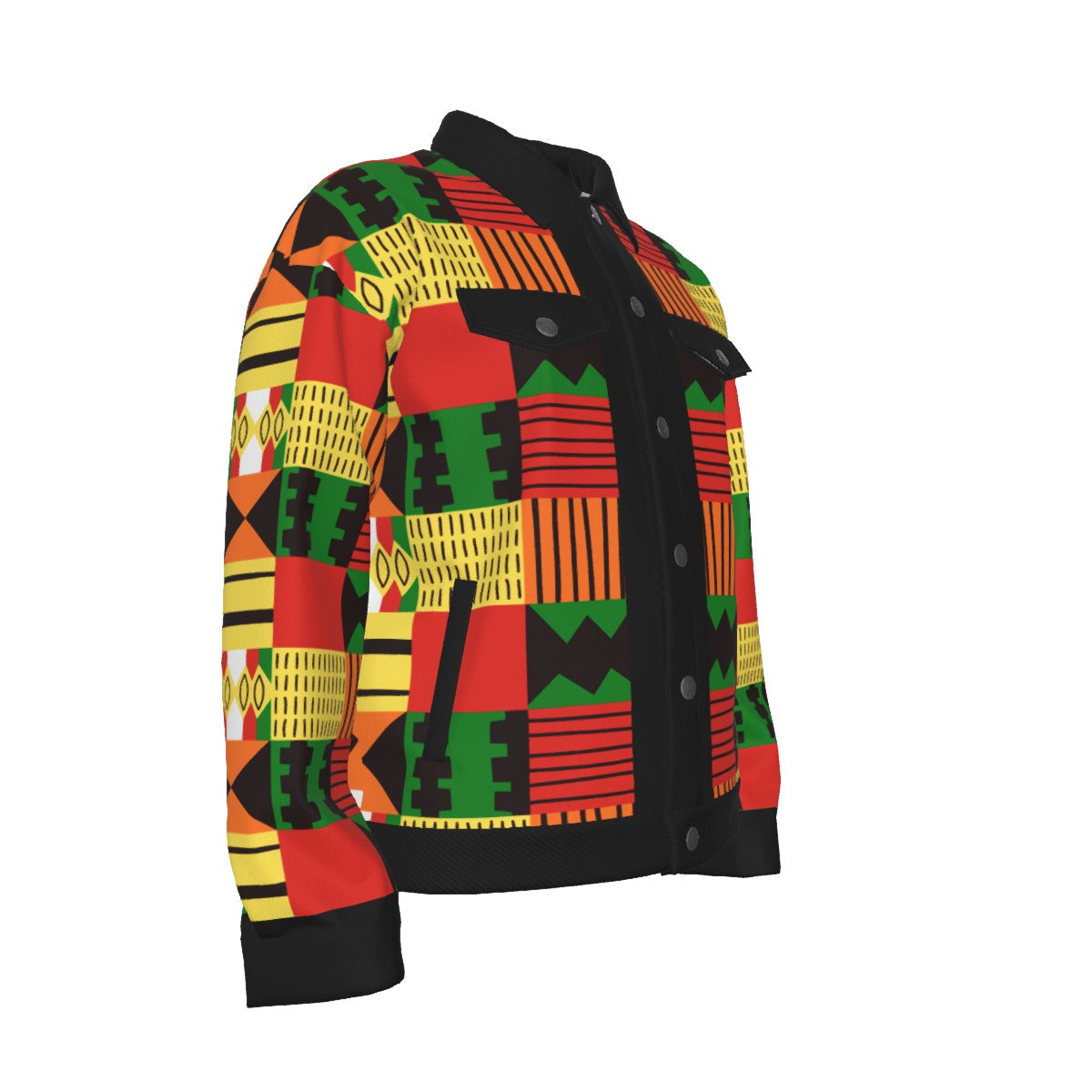 Colorful Kente Heritage Cotton Jacket for Men – African Print Button-Up Lapel Jacket