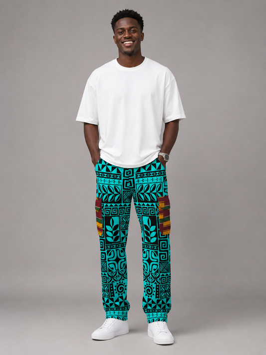 Men's Turquoise Tribal Print Cargo Pants