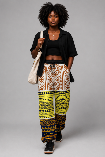 Unisex Wide Leg Pants — Tribal Print, Interlock