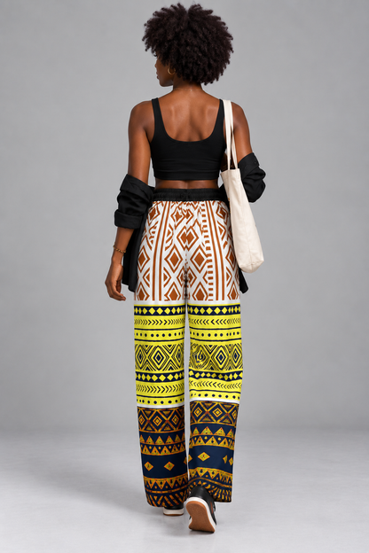 Women's Wide Leg Pants — Tribal Print, Interlock