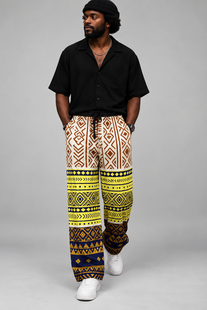 Unisex Wide Leg Pants — Tribal Print, Interlock