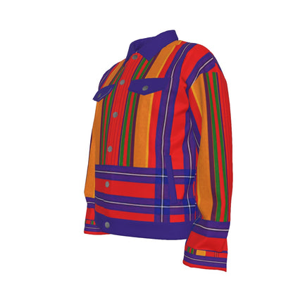 Bold Massai Shuka Inspired Striped Trucker Jacket — Men’s Cotton Canvas