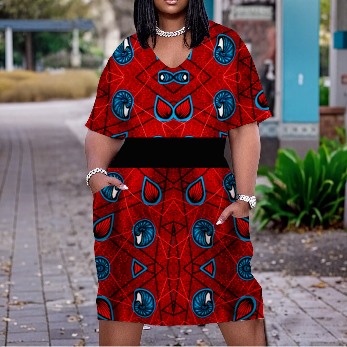 A woman on Ankara midi dress