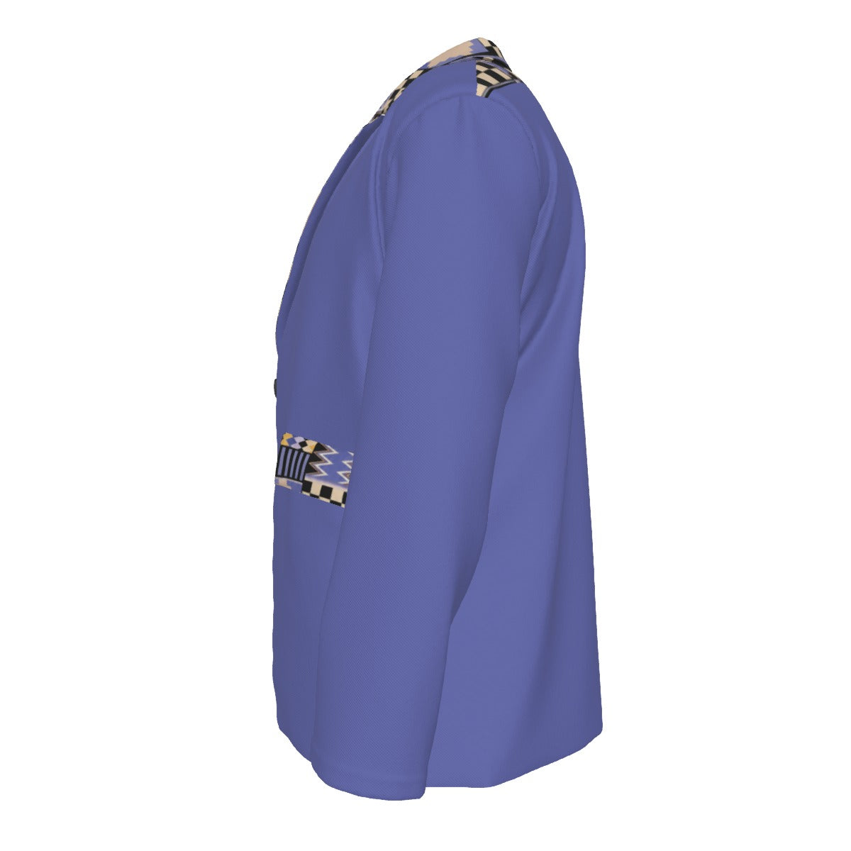 Men's Heritage Print Flat Lapel Collar Blazer — Periwinkle Kente-Trim — 245GSM Cotton