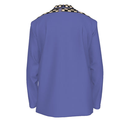 Men's Heritage Print Flat Lapel Collar Blazer — Periwinkle Kente-Trim — 245GSM Cotton