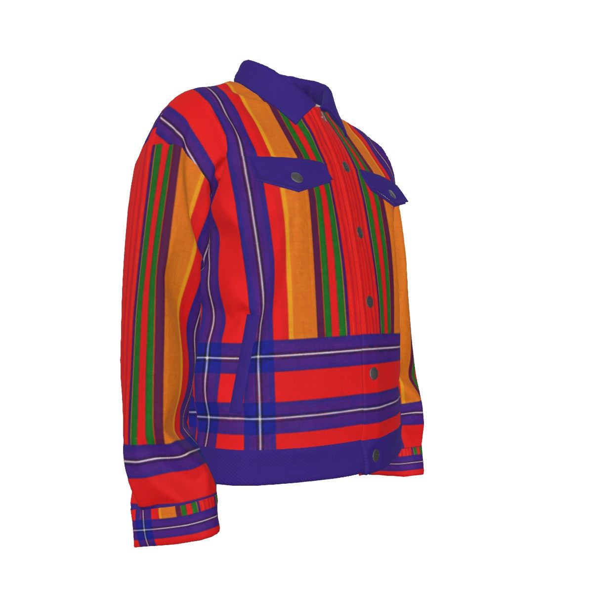 Bold Massai Shuka Inspired Striped Trucker Jacket — Men’s Cotton Canvas