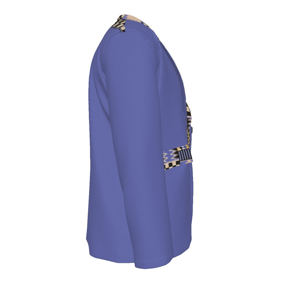 Men's Heritage Print Flat Lapel Collar Blazer — Periwinkle Kente-Trim — 245GSM Cotton