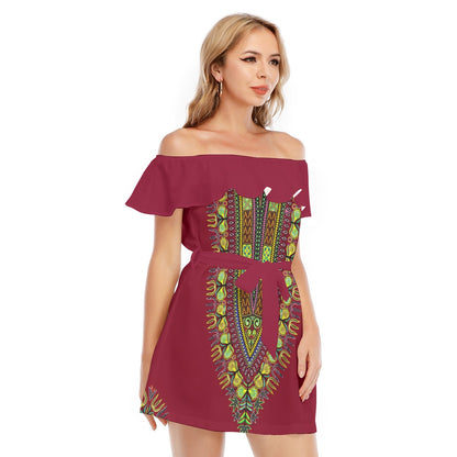 All-Over Print Women's Off-shoulder Dress With Ruffle