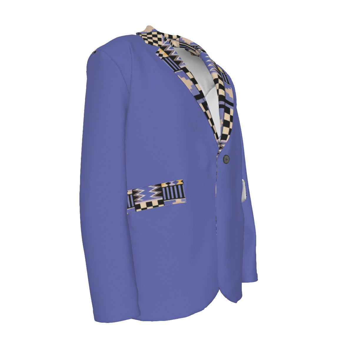 Men's Heritage Print Flat Lapel Collar Blazer — Periwinkle Kente-Trim — 245GSM Cotton