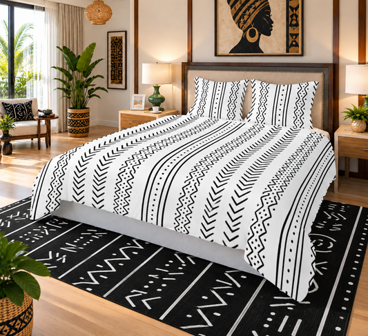Single-Sided Print Three-Piece Quilt Cover Set — Bogolan Mudcloth Print — Polyester