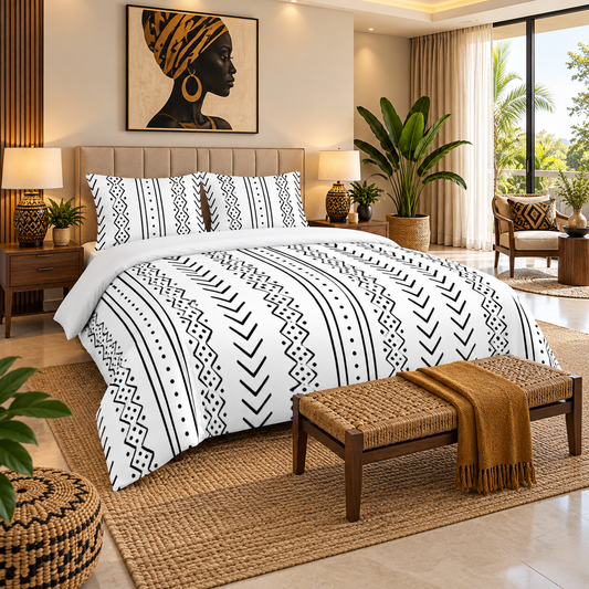 Single-Sided Print Three-Piece Quilt Cover Set — Bogolan Mudcloth Print — Polyester