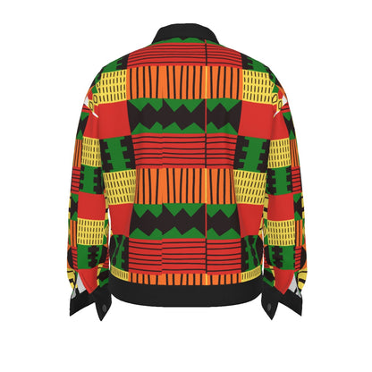 Colorful Kente Heritage Cotton Jacket for Men – African Print Button-Up Lapel Jacket