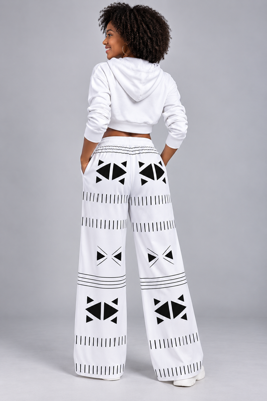 Women's Wide Leg Lounge Pants — Geometric Print, Black & White