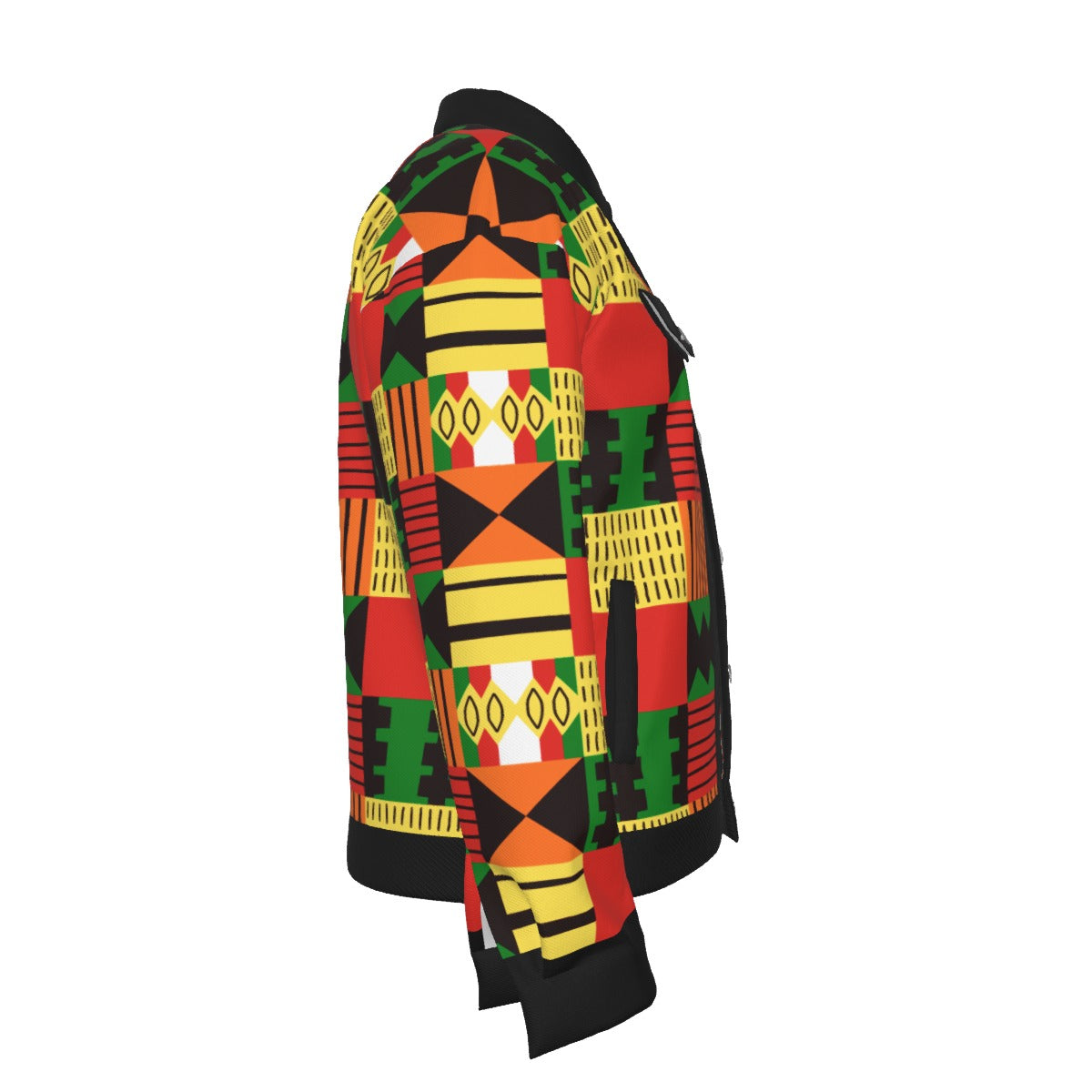 Colorful Kente Heritage Cotton Jacket for Men – African Print Button-Up Lapel Jacket