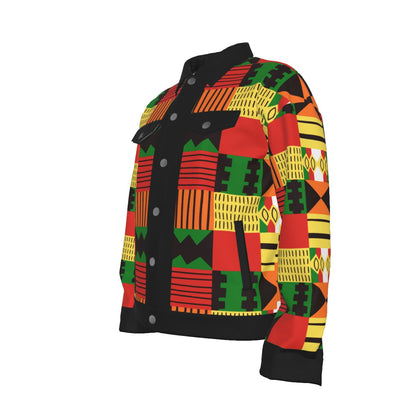 Colorful Kente Heritage Cotton Jacket for Men – African Print Button-Up Lapel Jacket