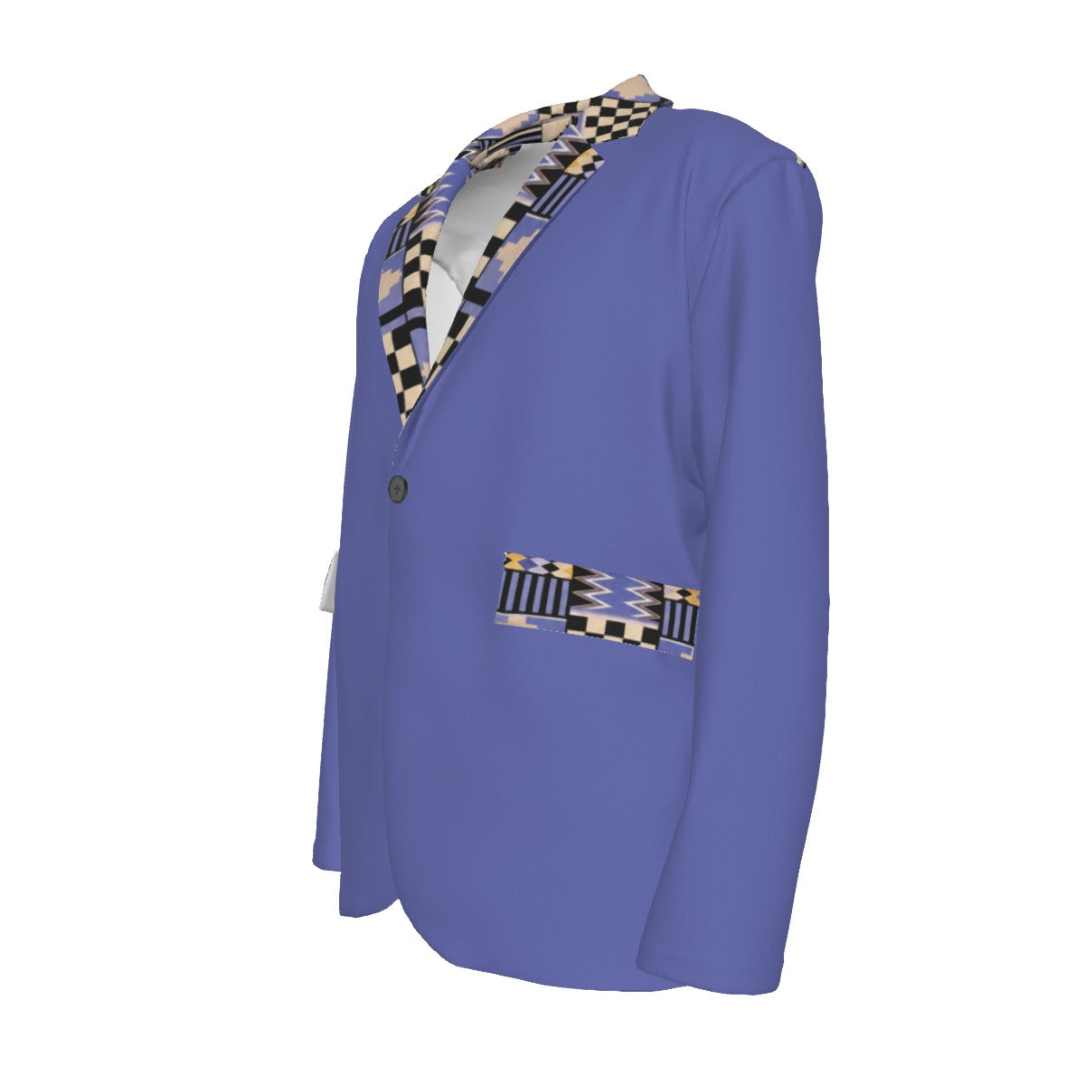 Men's Heritage Print Flat Lapel Collar Blazer — Periwinkle Kente-Trim — 245GSM Cotton