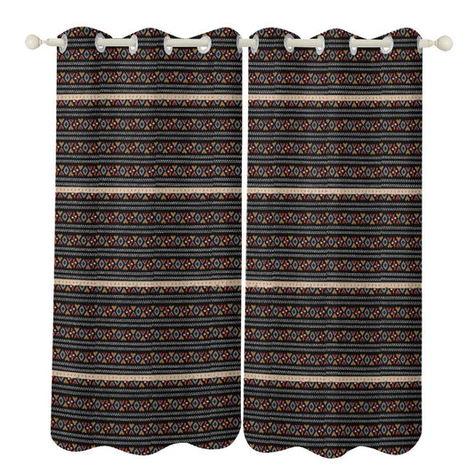Tribal Print Grommet Curtain — Multicolor Woven Pattern