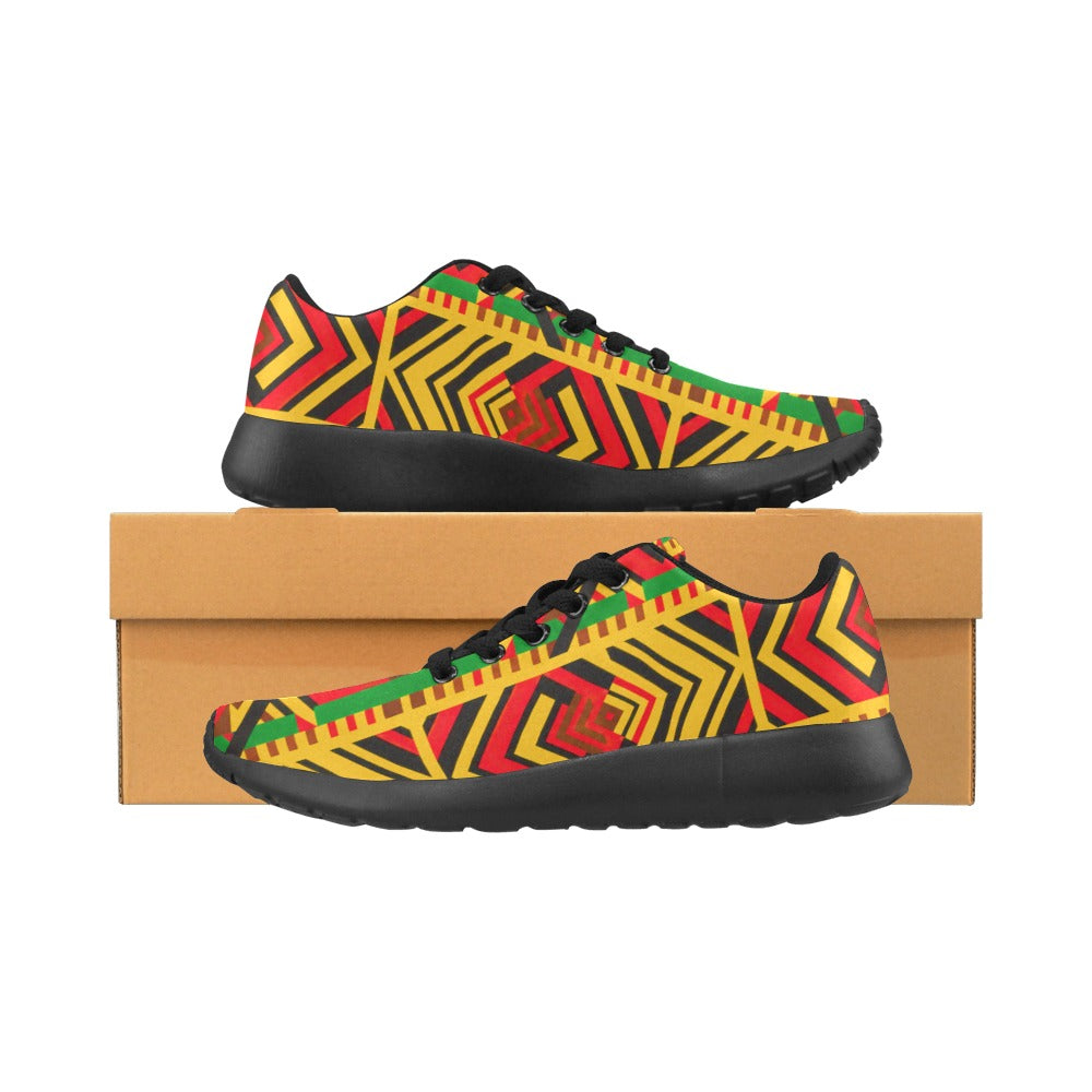 Tribal Geometric Print Sneakers — Red, Gold & Green