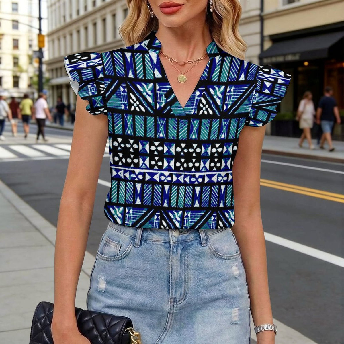 200gsm Ruffled V Neck Shirt (All-Over Printing)