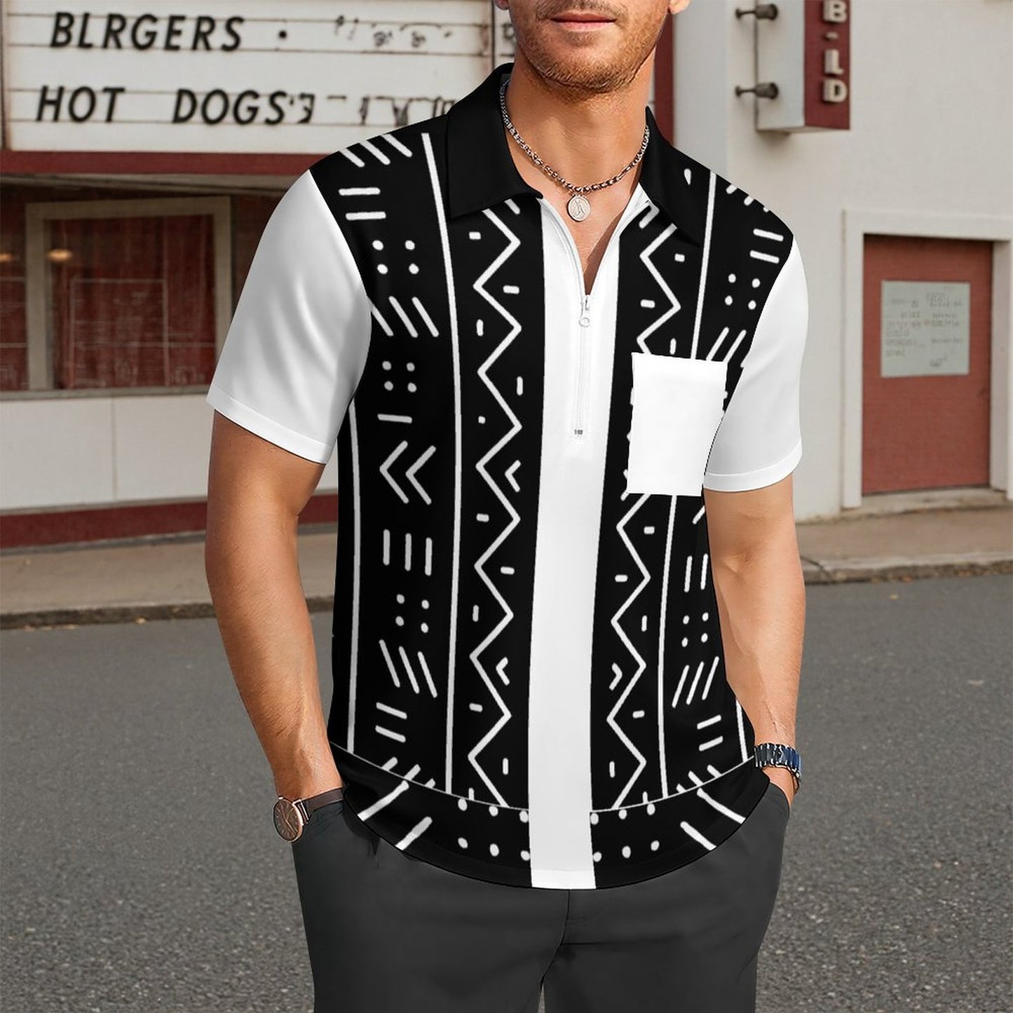 140gsm Half Zip Shirt with One Pocket(All-Over Printing)