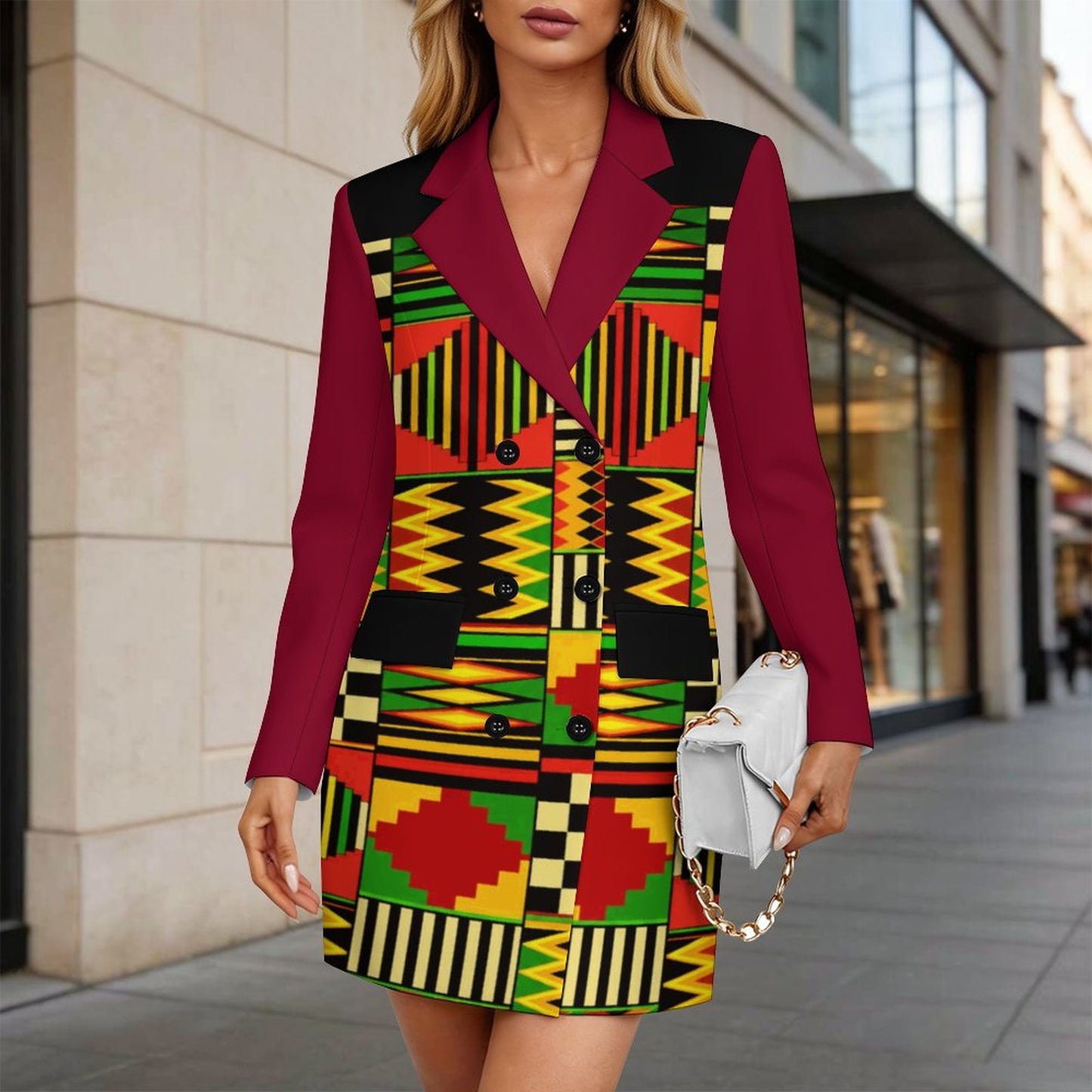 210gsm Women's Double Breasted Blazer Dress(All-Over Printing)