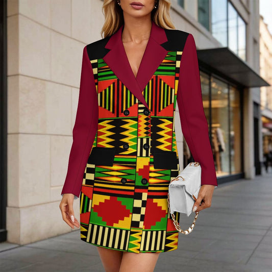 210gsm Women's Double Breasted Blazer Dress(All-Over Printing)