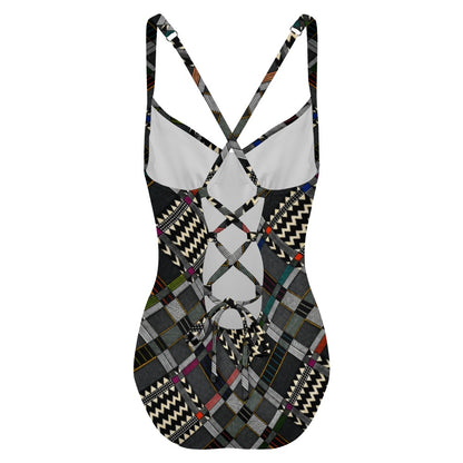 Kente-Inspired Diagonal Weave One-Piece Swimsuit