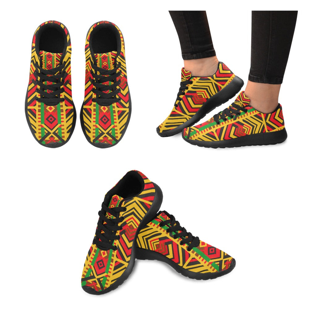 Tribal Geometric Print Sneakers — Red, Gold & Green