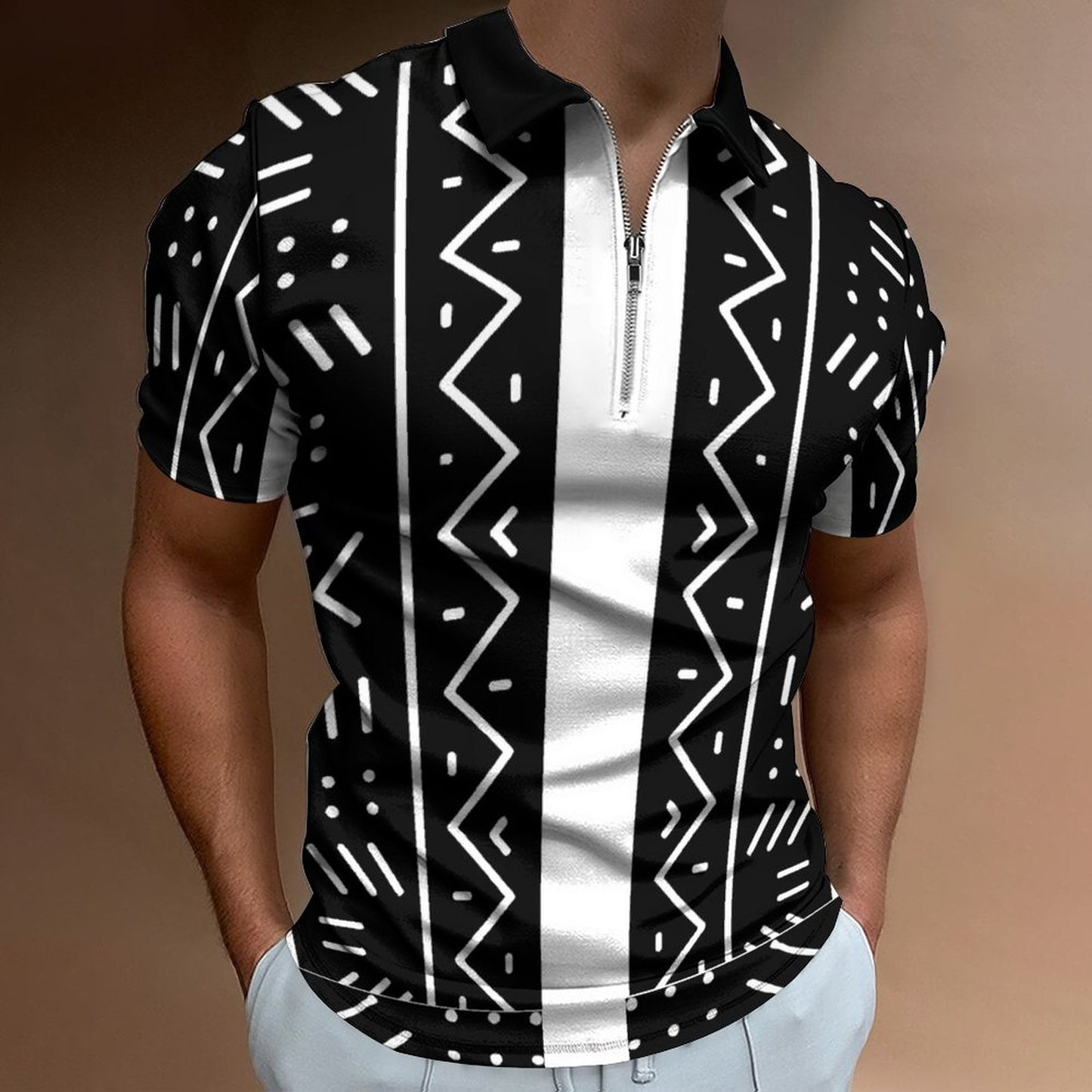 DTG 190gsm Cotton Zip Short Sleeve POLO Shirt for Men(All-Over Printing)