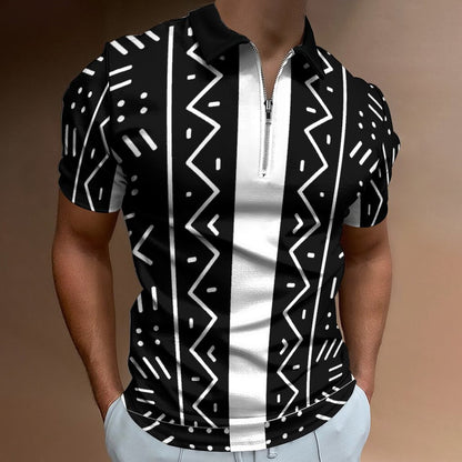 DTG 190gsm Cotton Zip Short Sleeve POLO Shirt for Men(All-Over Printing)