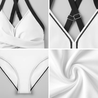 Bogolan Print One-Piece Swimsuit | Black & White V-Neck Tummy Control Swimwear