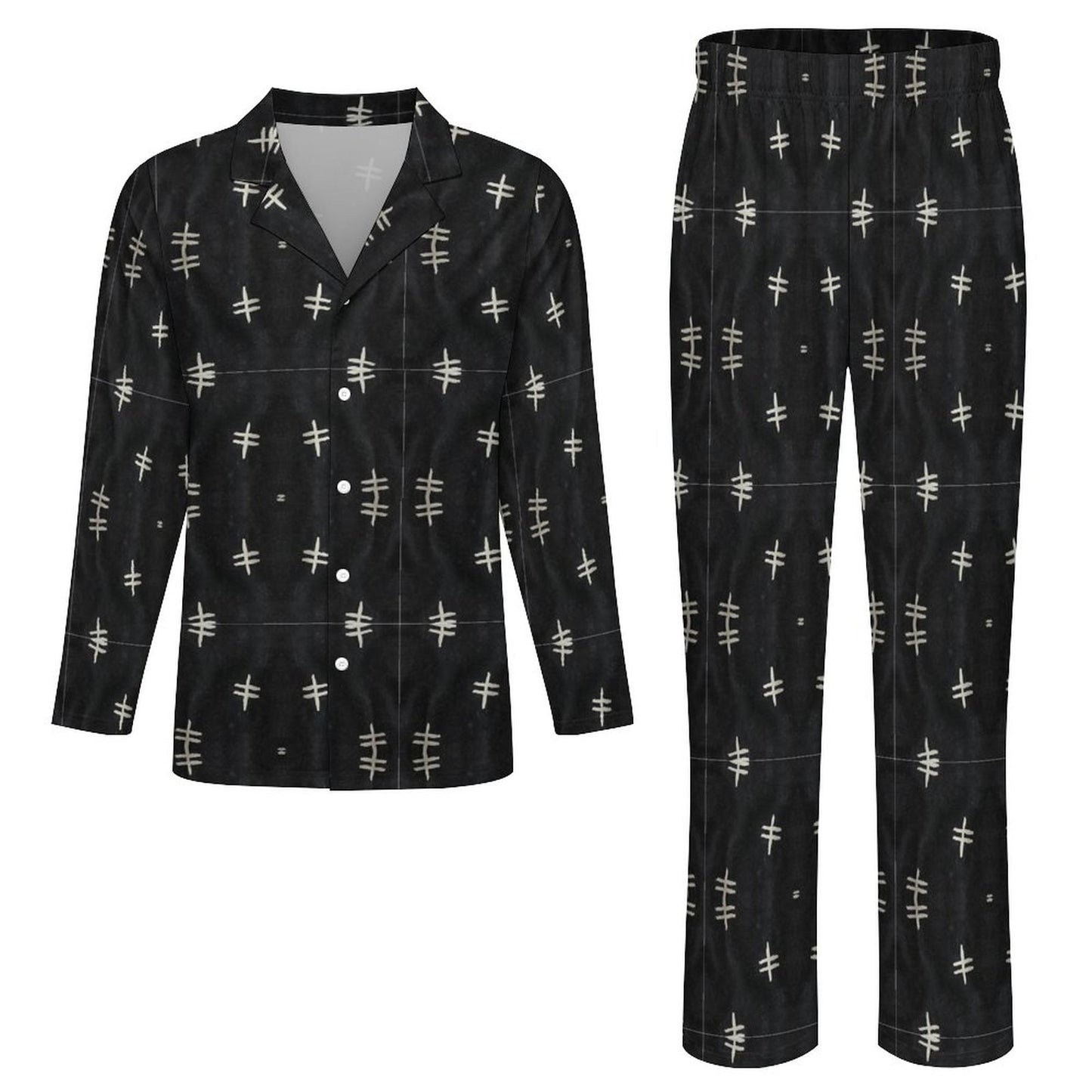 Bogolan Men's Long-Sleeve Pajama Set – African Mud Cloth Luxury Loungewear-180gsm