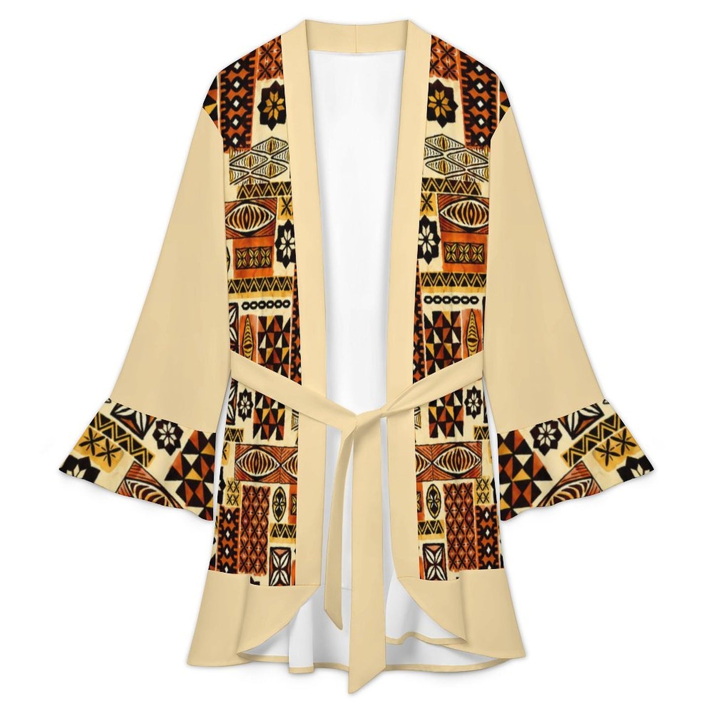 120gsm Women's Ruffle Long Sleeve Bogolan Motif Robe