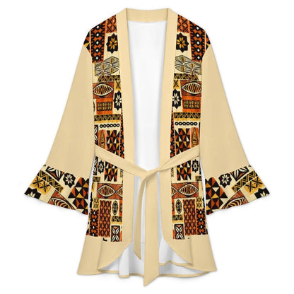 120gsm Women's Ruffle Long Sleeve Bogolan Motif Robe