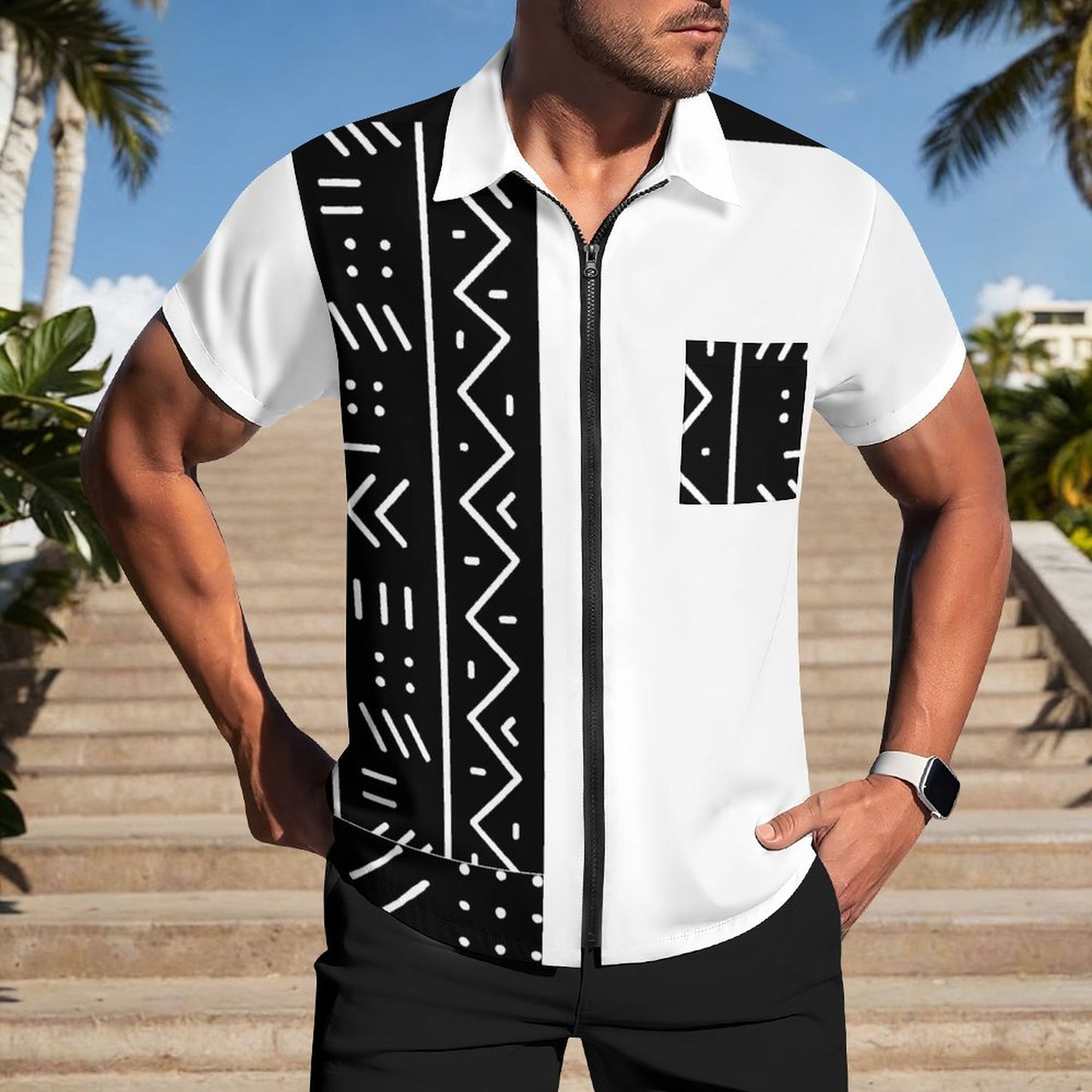Zip Up Short Sleeve Shirt(All-Over Printing)