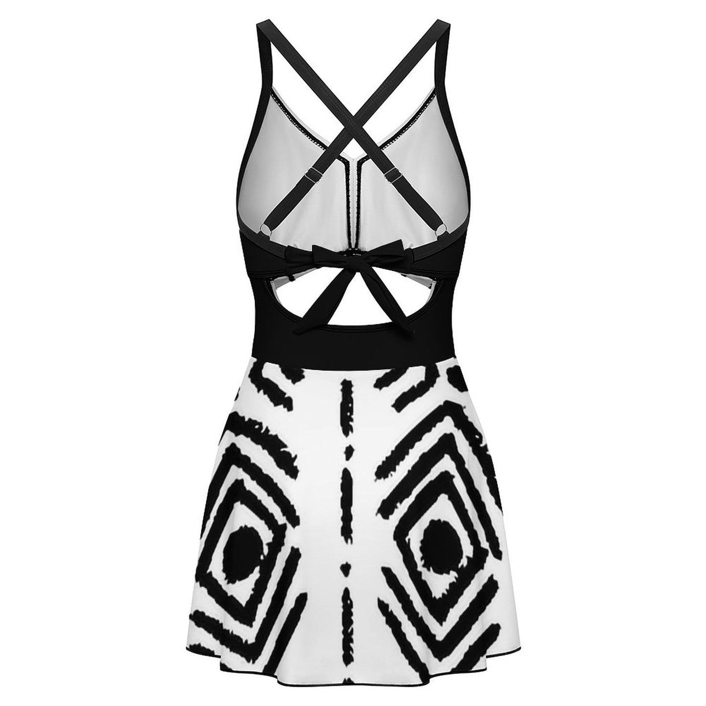 Bogolan Print One-Piece Swimsuit | Black & White V-Neck Tummy Control Swimwear