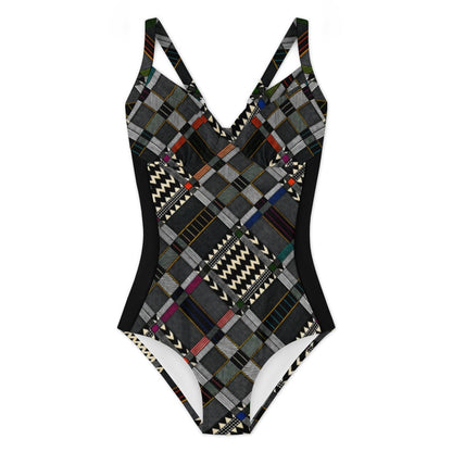 Kente-Inspired Diagonal Weave One-Piece Swimsuit