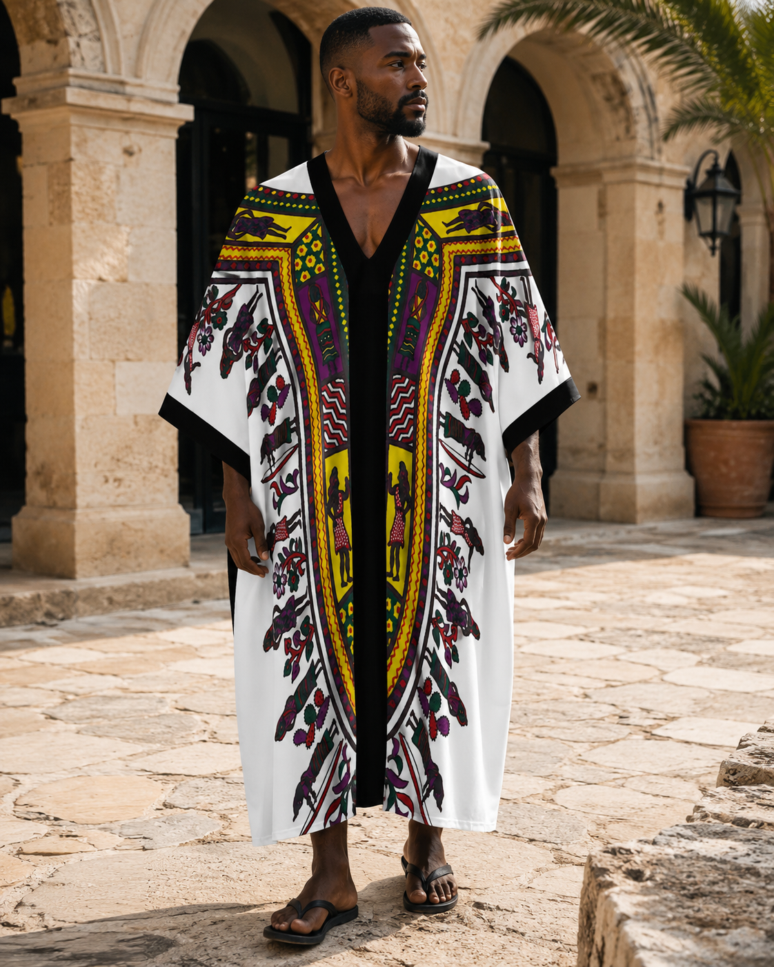 Men's Dashiki-Inspired Batwing Kaftan Robe