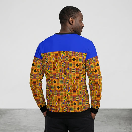 Kente Print Long Sleeve T-Shirt — Men's Colorblock Cotton Tee