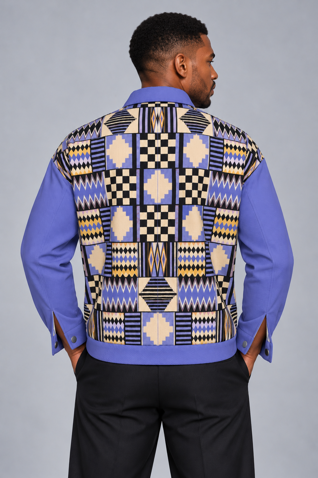 Kente-Inspired Unisex Lapel Heritage Cotton Jacket | 245GSM Cotton