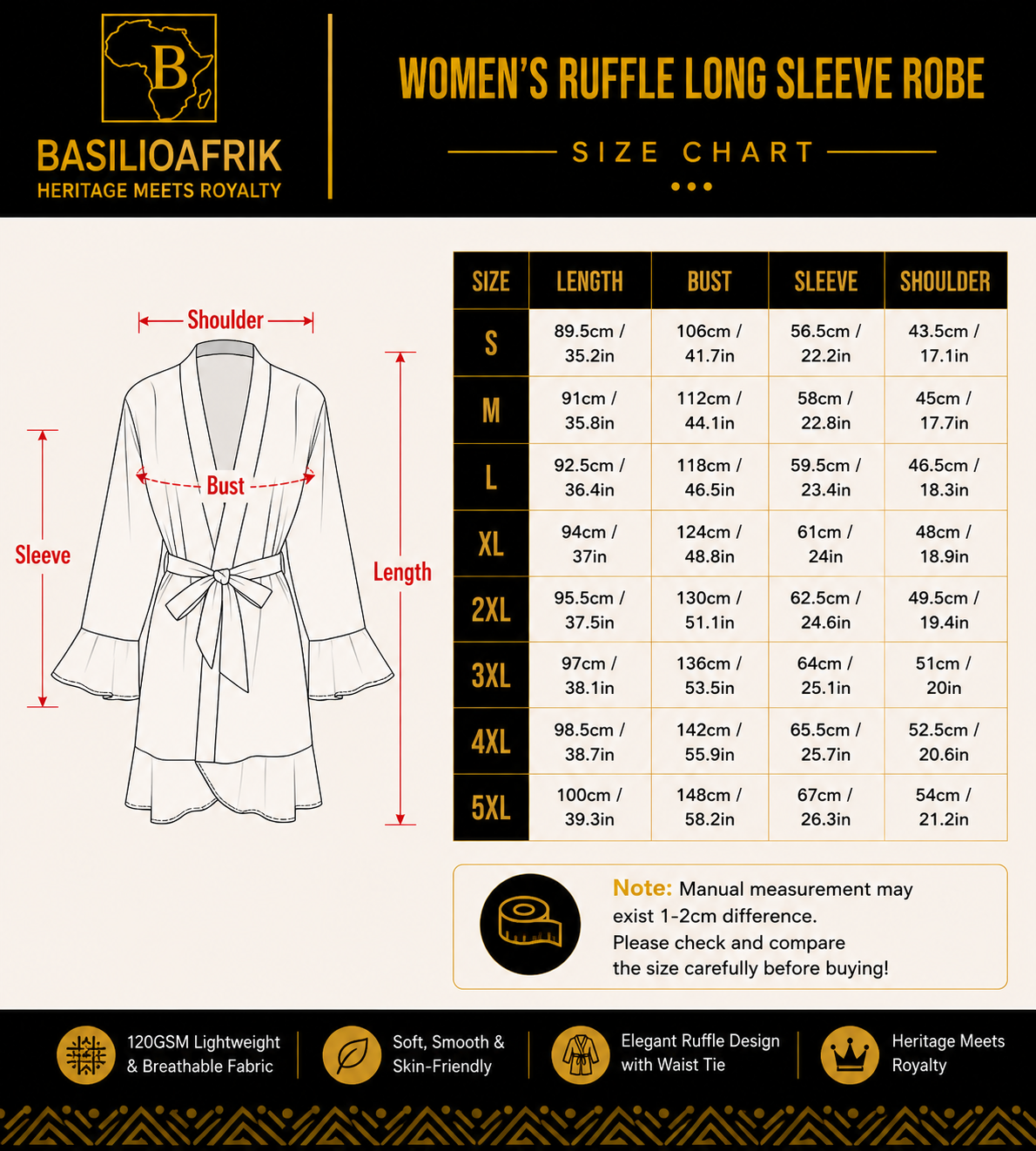 Bogolani-Inspired Ruffle Kimono Robe — Cream & Amber Print