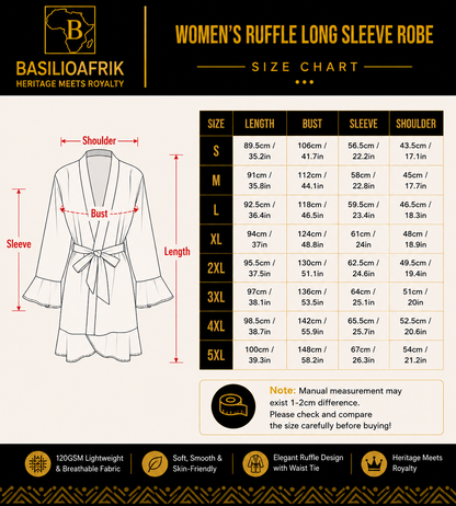 Bogolani-Inspired Ruffle Kimono Robe — Cream & Amber Print