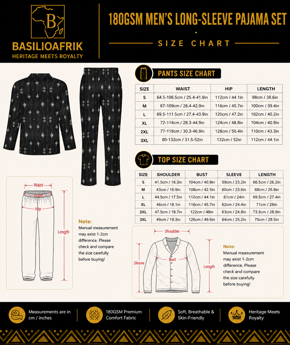 Bogolan Men's Long-Sleeve Pajama Set – African Mud Cloth Luxury Loungewear-180gsm