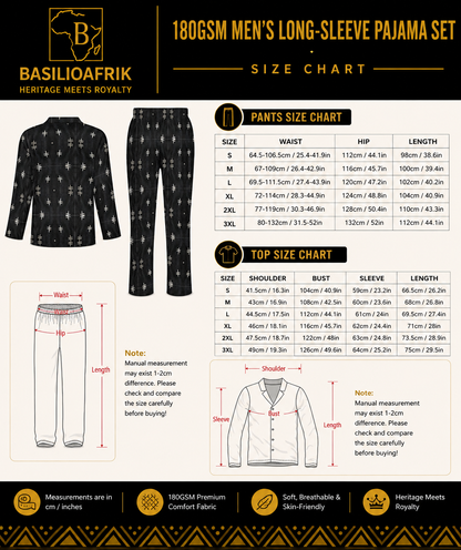 Bogolan Men's Long-Sleeve Pajama Set – African Mud Cloth Luxury Loungewear-180gsm