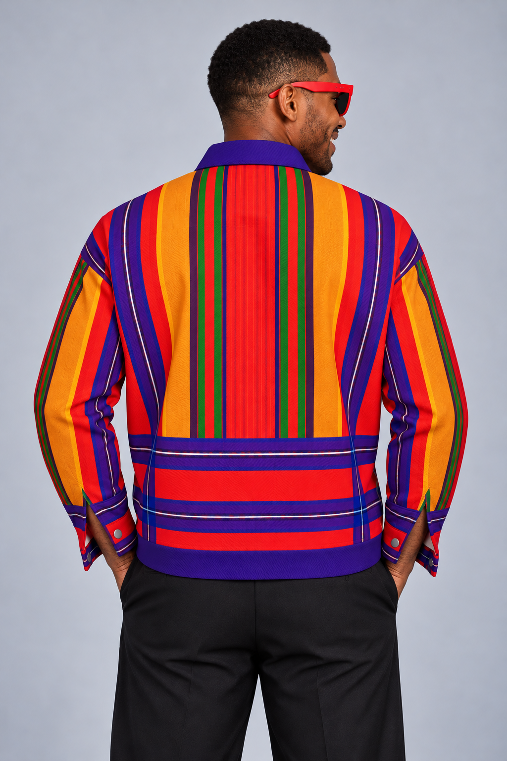 Bold Massai Shuka Inspired Striped Trucker Jacket — Men’s Cotton Canvas