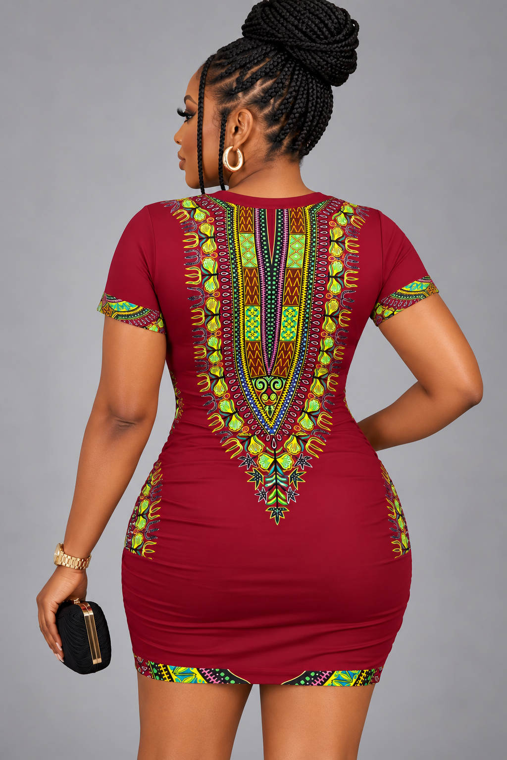 Women's Dashiki-Inspired Tight Dress — Milk Silk Fabric